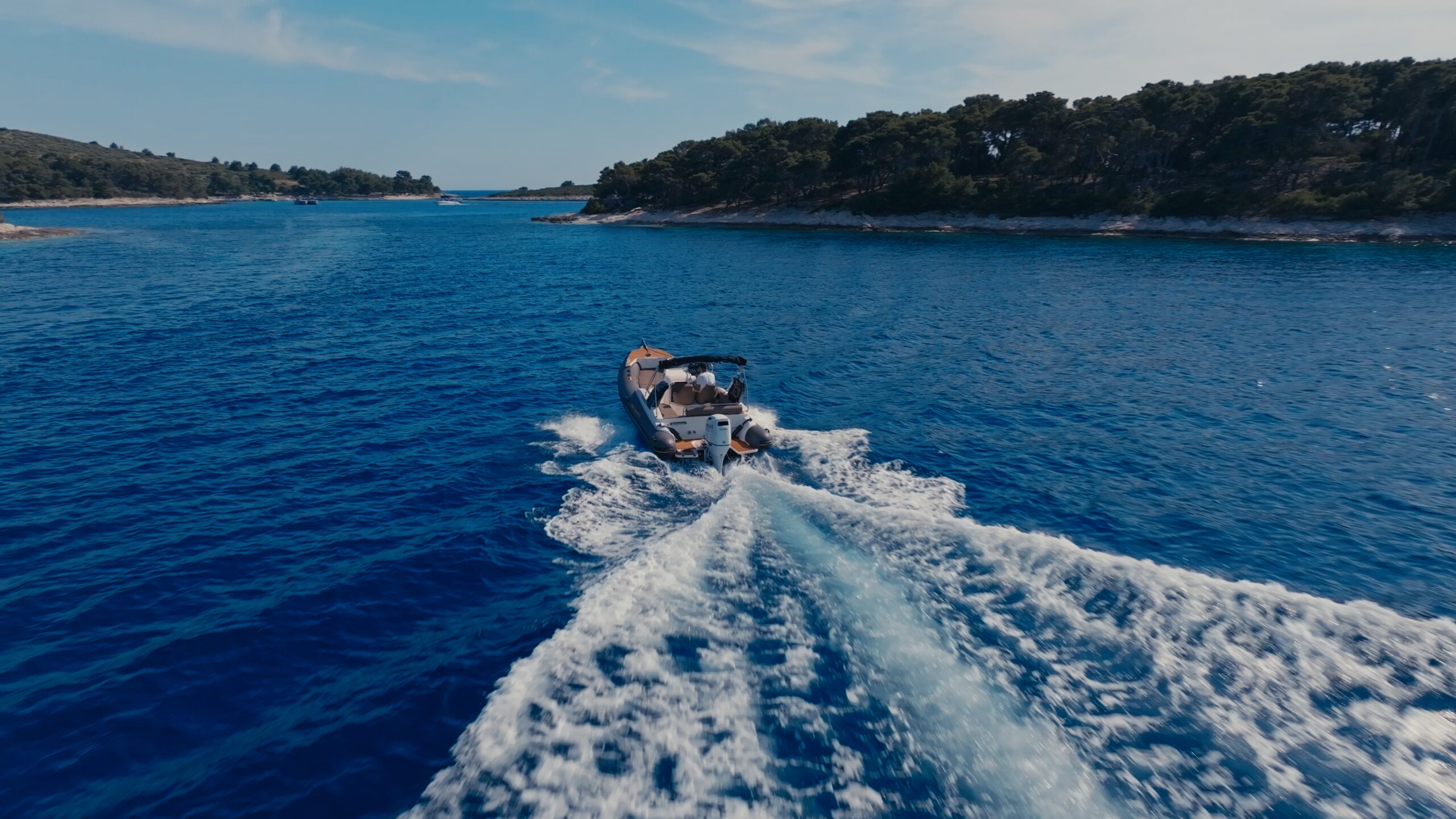 Blue Cave tour Hvar speedboat on the clear Adriatic sea